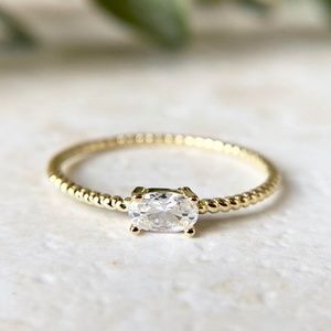 Dainty 14k Gold Plated CZ Ring Minimalist 925 Sterling Silver Stacking Ring